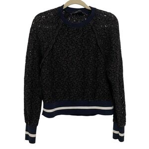 Zara Woman Top Womens XS Black Lace Sheer Striped Cuff and‎ Hem Band